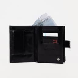 Портмоне мужское на кнопке, отдел для автодокументов и паспорта, чёрное