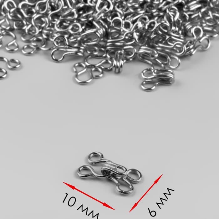 Крючок пришивной №0, 10×6 мм, 100 шт., цвет серебряный