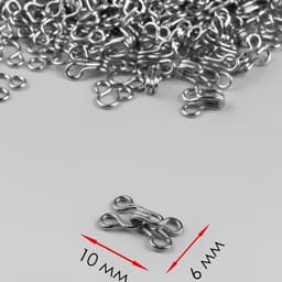 Крючок пришивной №0, 10×6 мм, 100 шт., цвет серебряный