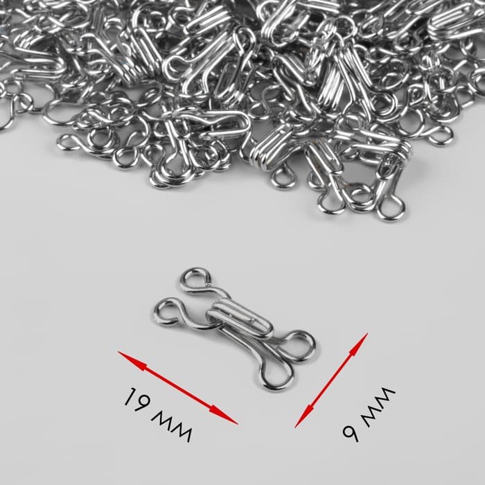 Крючок пришивной №3, 19×9 мм, 100 шт., цвет серебряный