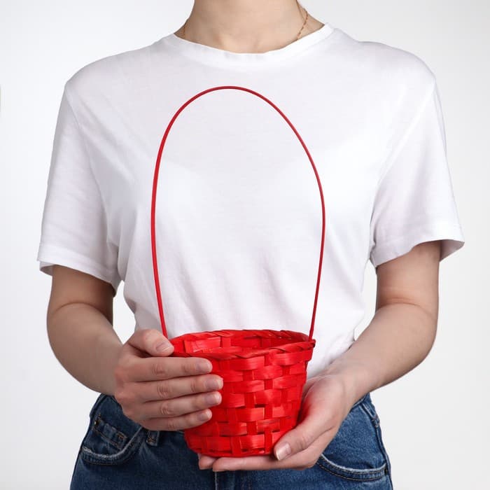 Корзина плетёная, бамбук, d=13xH9.5/28 см, красный