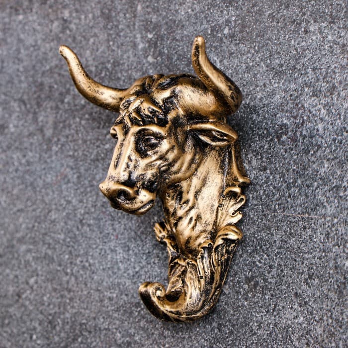 Крючок декоративный «Бык», декор настенный под бронзу, 7×10×12 см