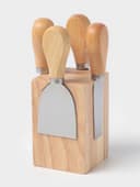 Набор ножей для подачи сыра, 4 шт., на магнитной подставке, 8.5×8.5×16.5 см, бежевый