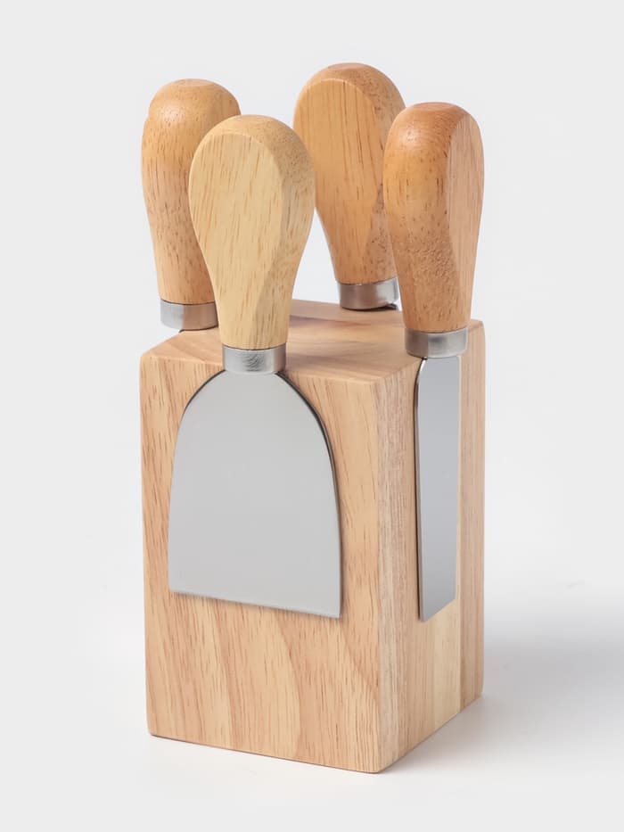 Набор ножей для подачи сыра, 4 шт., на магнитной подставке, 8.5×8.5×16.5 см, бежевый