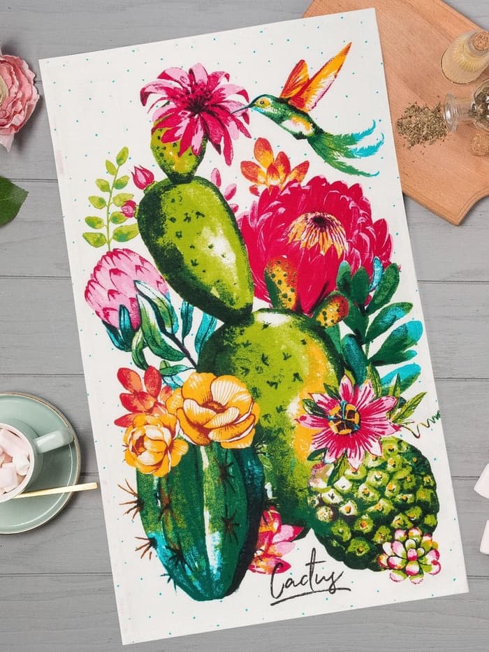 Кухонное полотенце «Доляна. Кактусы», 35×60 см, 100% хлопок, 160 г/м²