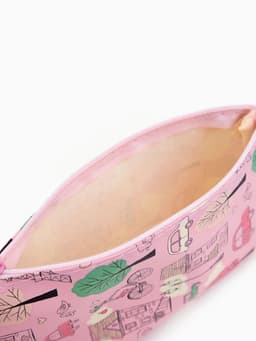 Косметичка - пенал Париж, маленькая, на молнии, плоская, с рисунком, розовая