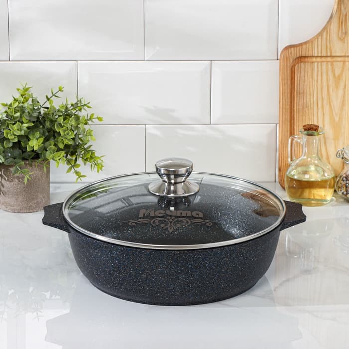 Жаровня Мечта «Гранит Star», 4 л, d=30 см, стеклянная крышка, антипригарное покрытие, серая