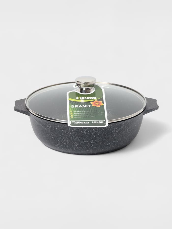 Жаровня Мечта «Гранит Star», 4 л, d=30 см, стеклянная крышка, антипригарное покрытие, серая