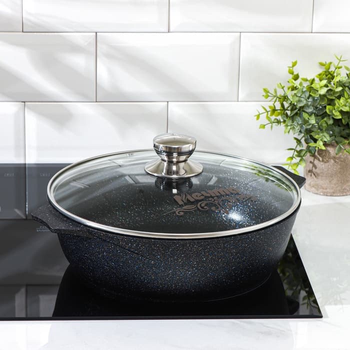 Жаровня Мечта «Гранит Star», 4 л, d=30 см, стеклянная крышка, антипригарное покрытие, серая