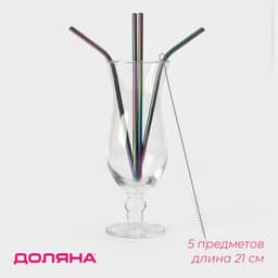 Трубочки для коктейлей Доляна Color, 21 см, с ёршиком, нержавеющая сталь, 4 шт.