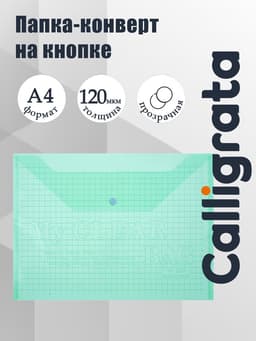 Папка-конверт на кнопке, А4, 120 мкм, Calligrata «Клетка», прозрачный, зелёный