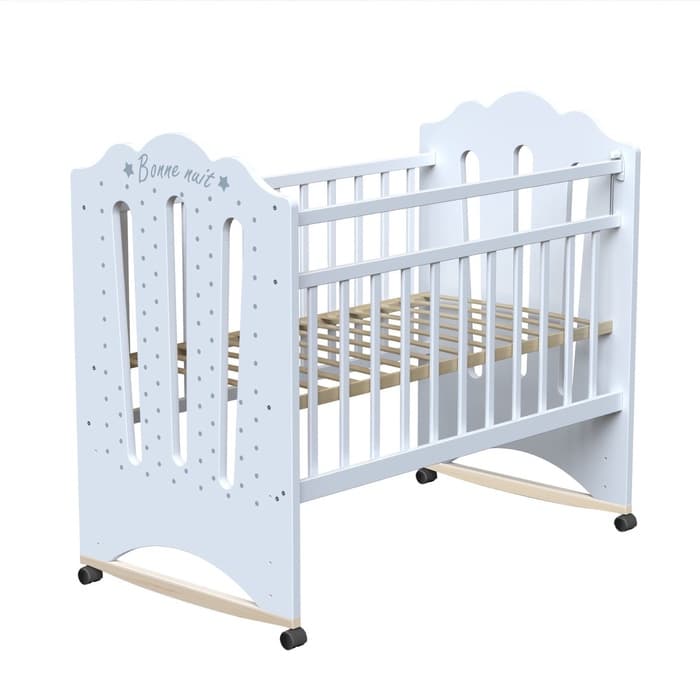 Кровать детская BONNE, колесо-качалка, белый, 1200×600