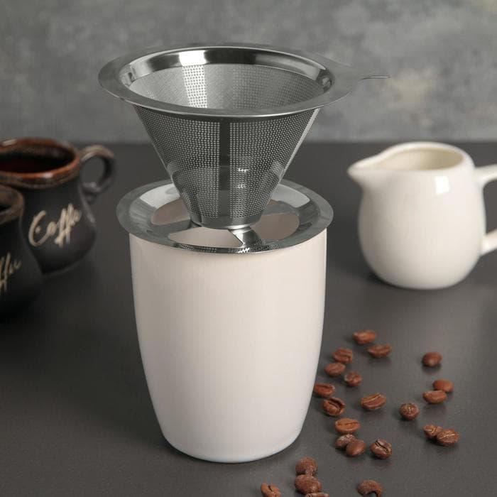 Воронка-дриппер V60 для заваривания кофе «Пуровер», 10×6 см, 304 сталь