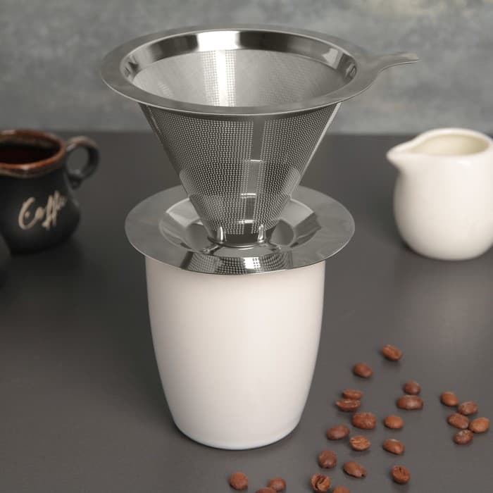 Воронка-дриппер для заваривания кофе V60, 12×8 см, 304 нержавеющая сталь