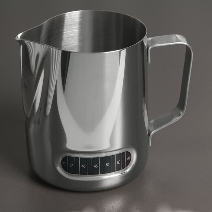Молочник питчер, 600 мл, с индикатором температуры, нержавеющая сталь, 304 сталь, хромированный