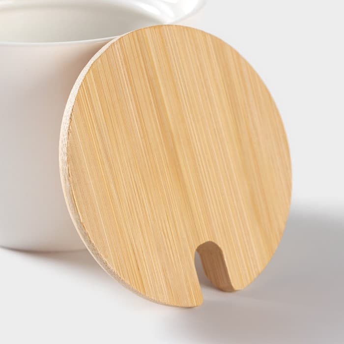 Банки для сыпучих BellaTenero, 150 мл, с ложками, на бамбуковой подставке, фарфор, белые