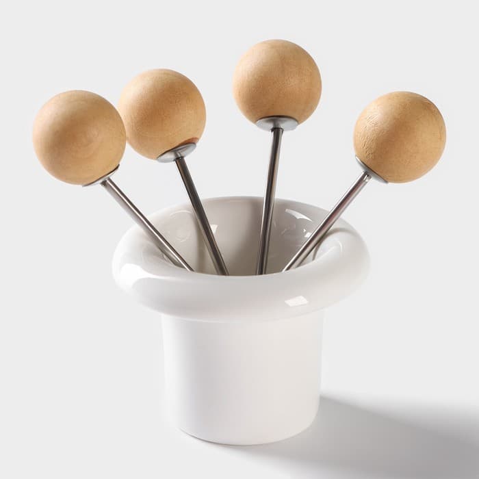 Набор для канапе и нарезки BellaTenero, 8 предметов: блюдо d=29.8 см, доска для нарезки, 2 ножа, 4 шпажки, фарфор, белый