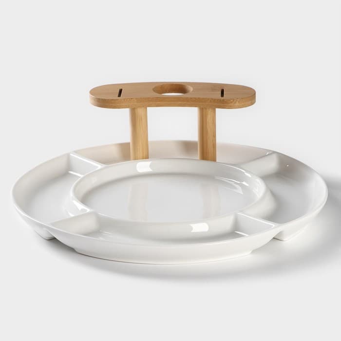 Набор для канапе и нарезки BellaTenero, 8 предметов: блюдо d=29.8 см, доска для нарезки, 2 ножа, 4 шпажки, фарфор, белый