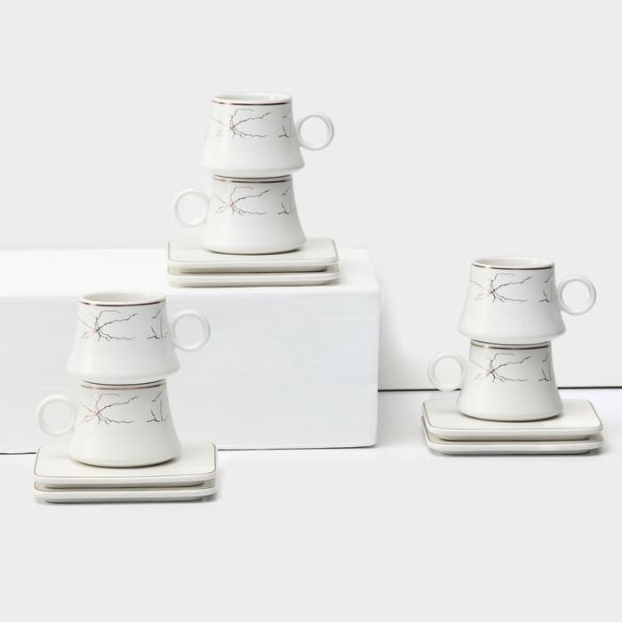 Набор кофейный «Мейси», 12 предметов: 6 чашек 100 мл, 6 блюдец d=11 см, керамика, белый