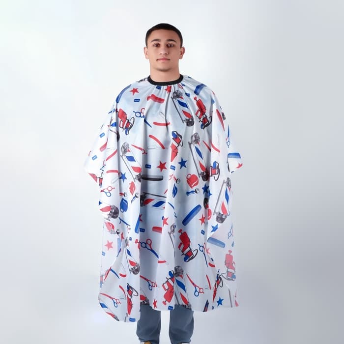 Пеньюар парикмахерский, белый, синий, красный