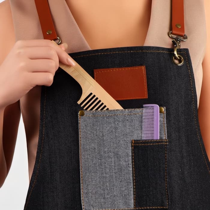 Фартук парикмахерский QF, джинсовый, с карманом, чёрный