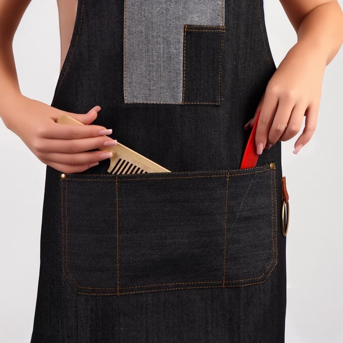 Фартук парикмахерский QF, джинсовый, с карманом, чёрный
