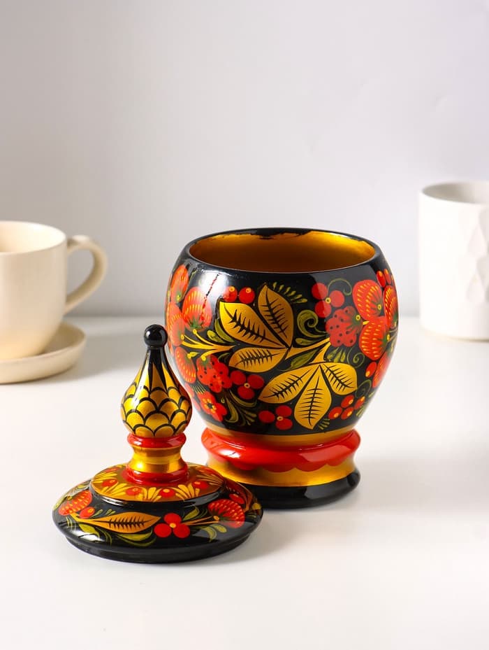 Банка для хранения сыпучих продуктов «Орешник», 23.5×13 см, дерево, хохлома