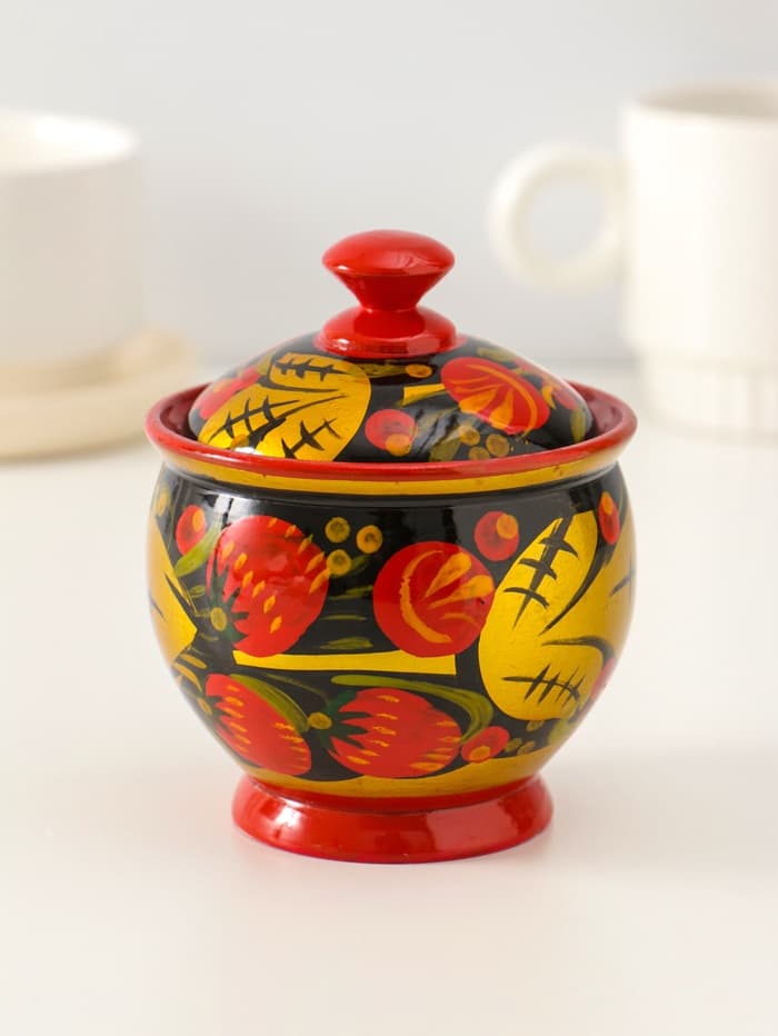 Банка для хранения сыпучих продуктов «Чайница», 11×9 см, хохлома, дерево