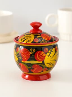 Банка для хранения сыпучих продуктов «Чайница», 11×9 см, хохлома, дерево