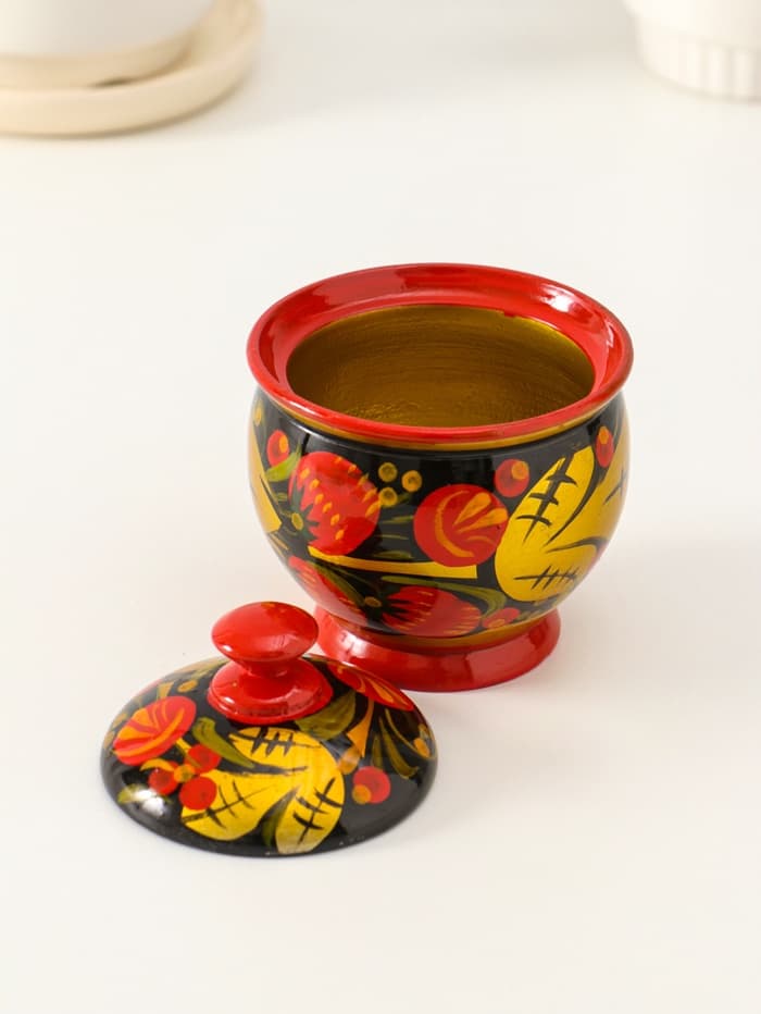 Банка для хранения сыпучих продуктов «Чайница», 11×9 см, хохлома, дерево