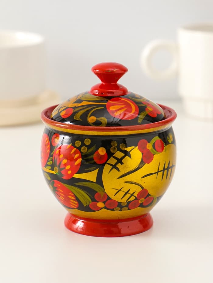 Банка для хранения сыпучих продуктов «Чайница», 11×9 см, хохлома, дерево