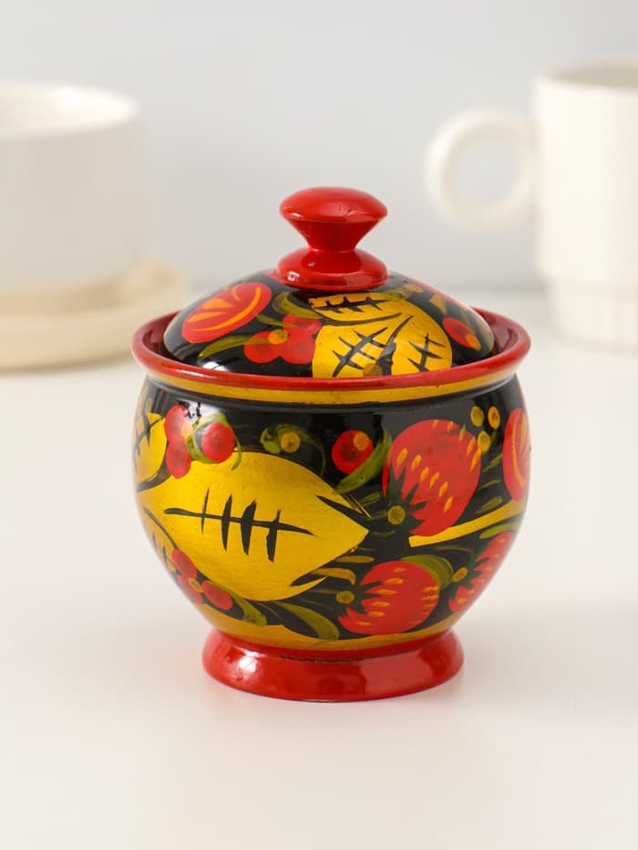 Банка для хранения сыпучих продуктов «Чайница», 11×9 см, хохлома, дерево