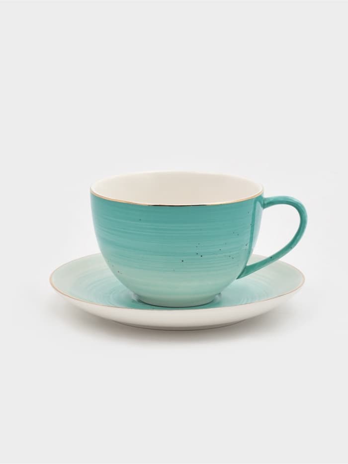 Чайная пара Доляна «Млечный путь», 2 предмета: чашка 220 мл, блюдце d=13.5 см, фарфор, бирюзовая