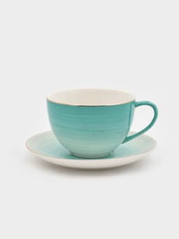 Чайная пара Доляна «Млечный путь», 2 предмета: чашка 220 мл, блюдце d=13.5 см, фарфор, бирюзовая