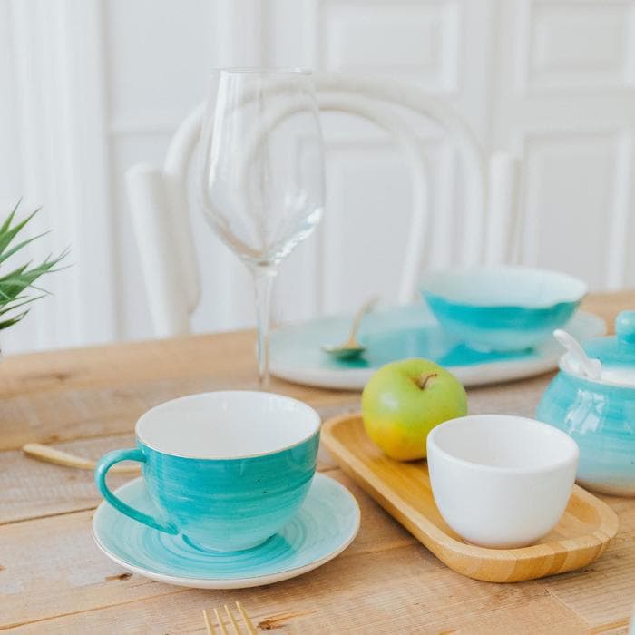Чайная пара Доляна «Млечный путь», 2 предмета: чашка 220 мл, блюдце d=13.5 см, фарфор, бирюзовая