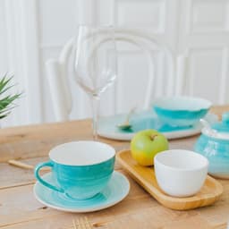 Чайная пара Доляна «Млечный путь», 2 предмета: чашка 220 мл, блюдце d=13.5 см, фарфор, бирюзовая