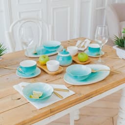 Чайная пара Доляна «Млечный путь», 2 предмета: чашка 220 мл, блюдце d=13.5 см, фарфор, бирюзовая