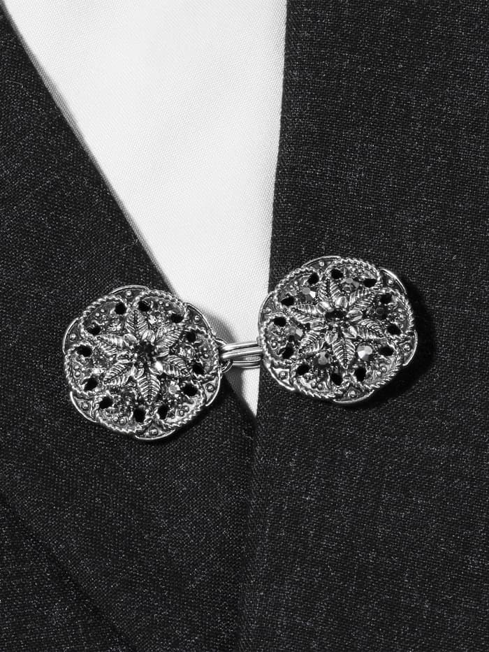 Зажим для кардигана «Цветы», чёрно-серый в чернёном серебре