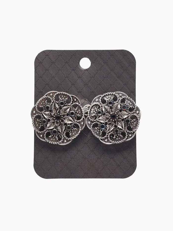 Зажим для кардигана «Цветы», чёрно-серый в чернёном серебре