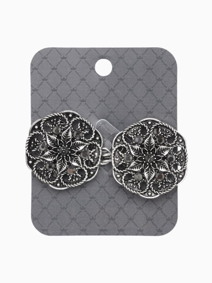 Зажим для кардигана «Цветы», чёрно-серый в чернёном серебре