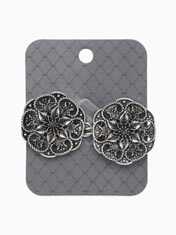 Зажим для кардигана «Цветы», чёрно-серый в чернёном серебре