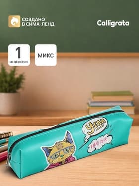 Пенал школьный Calligrata «Прикольный кот», на молнии, 1 отделение, с принтом, в стиле поп-арт, МИКС