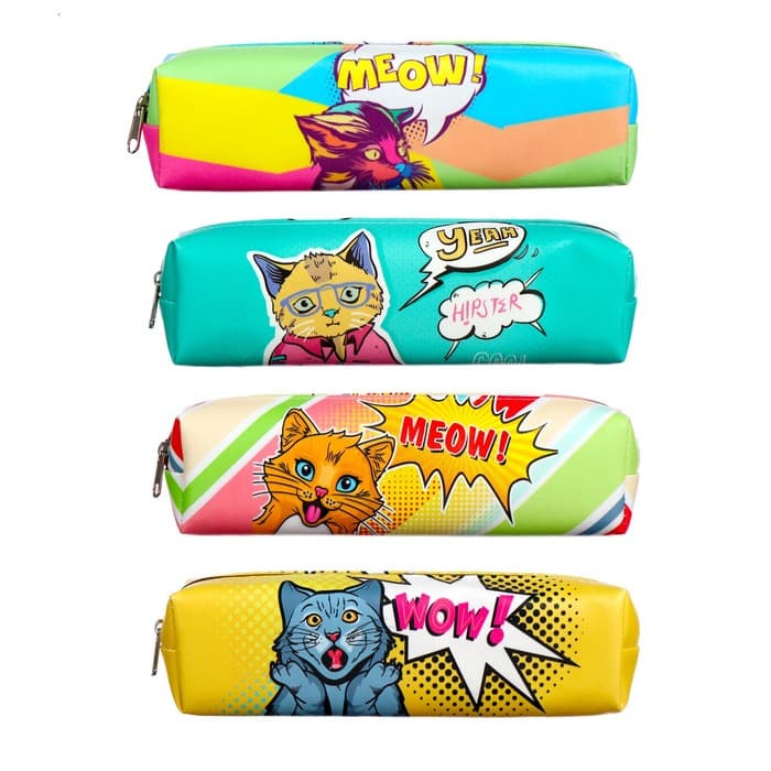 Пенал школьный Calligrata «Прикольный кот», на молнии, 1 отделение, с принтом, в стиле поп-арт, МИКС