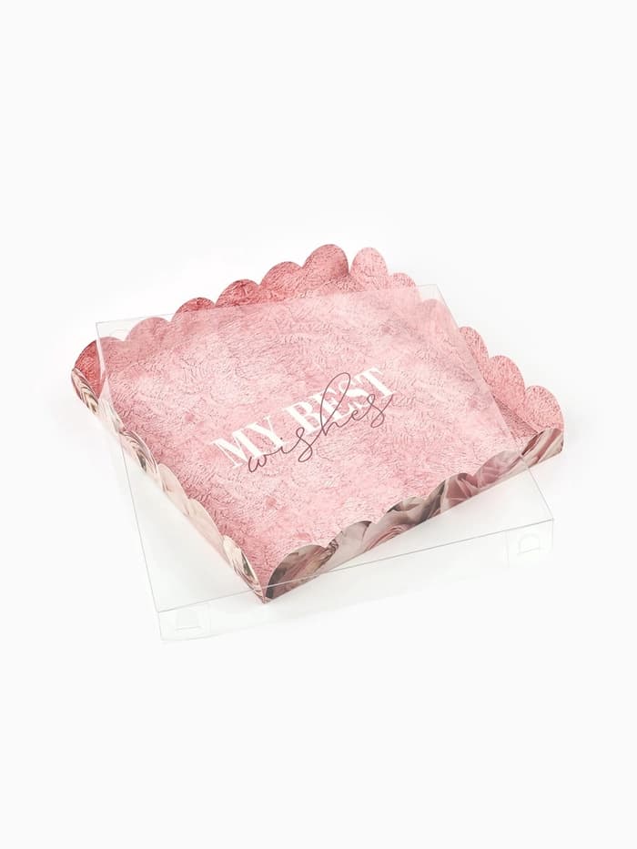 Коробка для печенья, кондитерская упаковка с пластиковой крышкой, My best wishes, 21×21×3 см