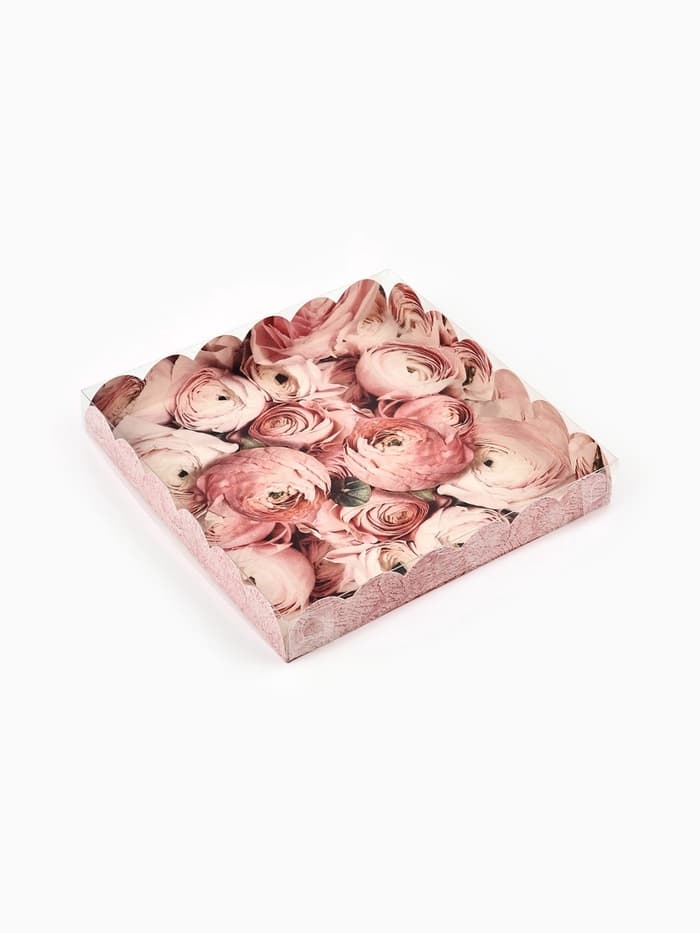 Коробка для печенья, кондитерская упаковка с пластиковой крышкой, My best wishes, 21×21×3 см