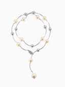 Колье «Флёр», шарики, бело-серое в серебре, длина регулируемая, №12, бусины №16, №20, 40-87 см