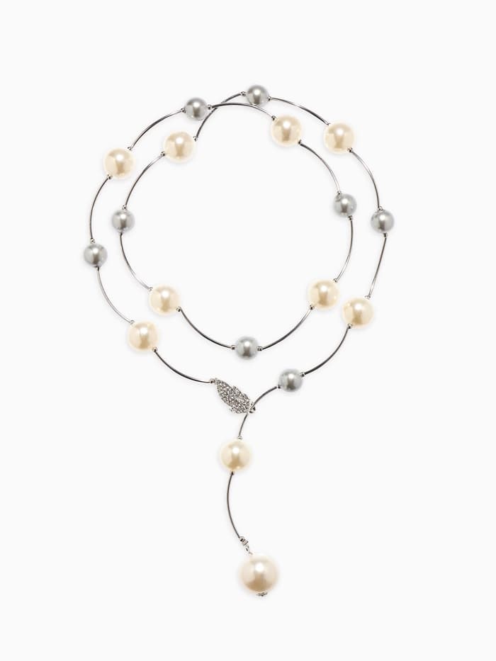Колье «Флёр», шарики, бело-серое в серебре, длина регулируемая, №12, бусины №16, №20, 40-87 см