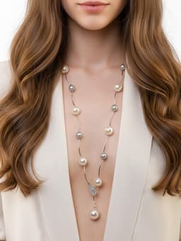 Колье «Флёр», шарики, бело-серое в серебре, длина регулируемая, №12, бусины №16, №20, 40-87 см