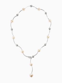 Колье «Флёр», шарики, бело-серое в серебре, длина регулируемая, №12, бусины №16, №20, 40-87 см