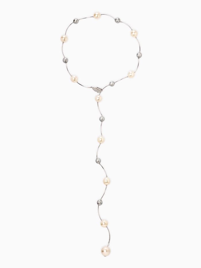 Колье «Флёр», шарики, бело-серое в серебре, длина регулируемая, №12, бусины №16, №20, 40-87 см
